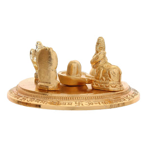 Gold Plated Shiv Parivar Idol with Shivling (Alloy), Shiv Pariwar Murti for Home Temple, Pooja Items for Gift, Shiv Family Statue with Nandi