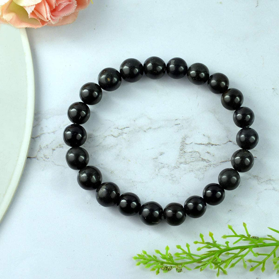 Natural Black Agate Bracelet 8 mm Crystal Stone Bracelet Round Shape for Reiki Healing and Crystal Healing Stones