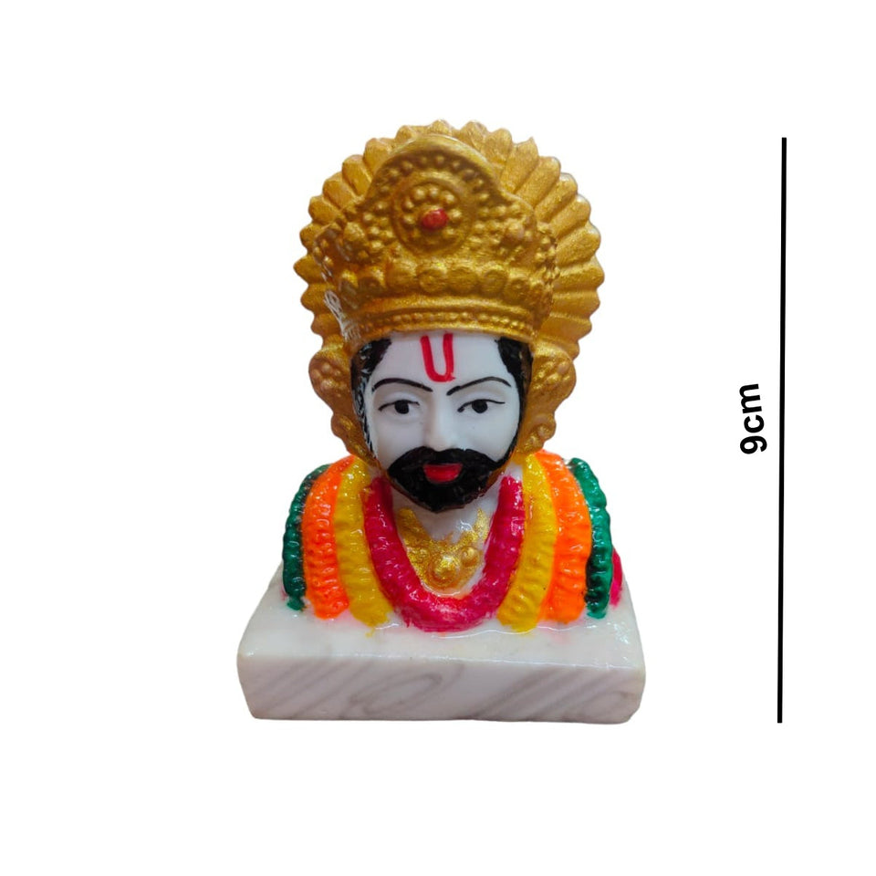 Shree Khatu Shyam ji Idol Handcrafted Handmade Marble Dust Polyresin for Home, Temple, Car Dashboard - 9cm