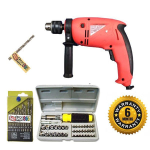 Saleshop365® Powerful 13 mm Impact Drill Machine Reverse Forward 700 watt with 13 Hss Drill Set and 1 Masonry bit with 41 pcs Toolkit screwdriver set - halfrate.in