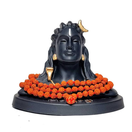 Adiyogi Shiva Statue with Rudraksha Mala, Black, 1 Piece Idols 7 X 4 X 7 cm Decorative Showpiece for Car Dashboard Idol, Home Decoration & Gifting