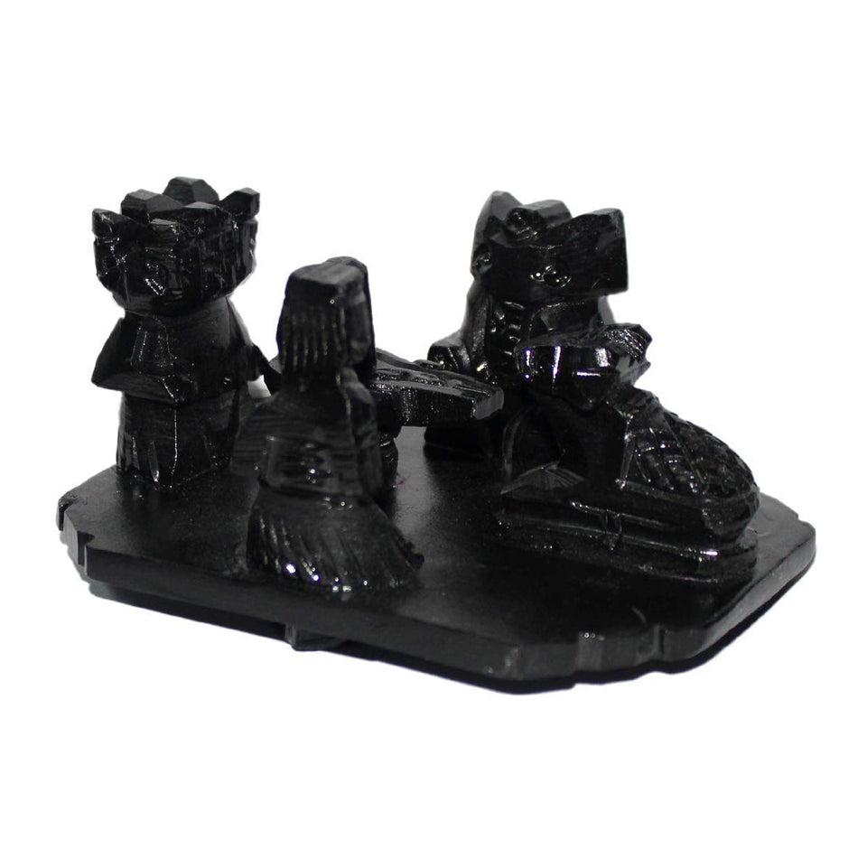 Black Marble Made Shiv Praivar Chawoki, Handcrafted Handmade Maha Shivling, Parvati, Ganesh, and Kartikeya, Shiv Parivar Black Stone