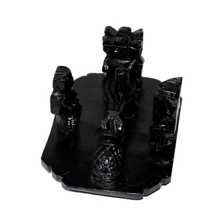 Black Marble Made Shiv Praivar Chawoki, Handcrafted Handmade Maha Shivling, Parvati, Ganesh, and Kartikeya, Shiv Parivar Black Stone