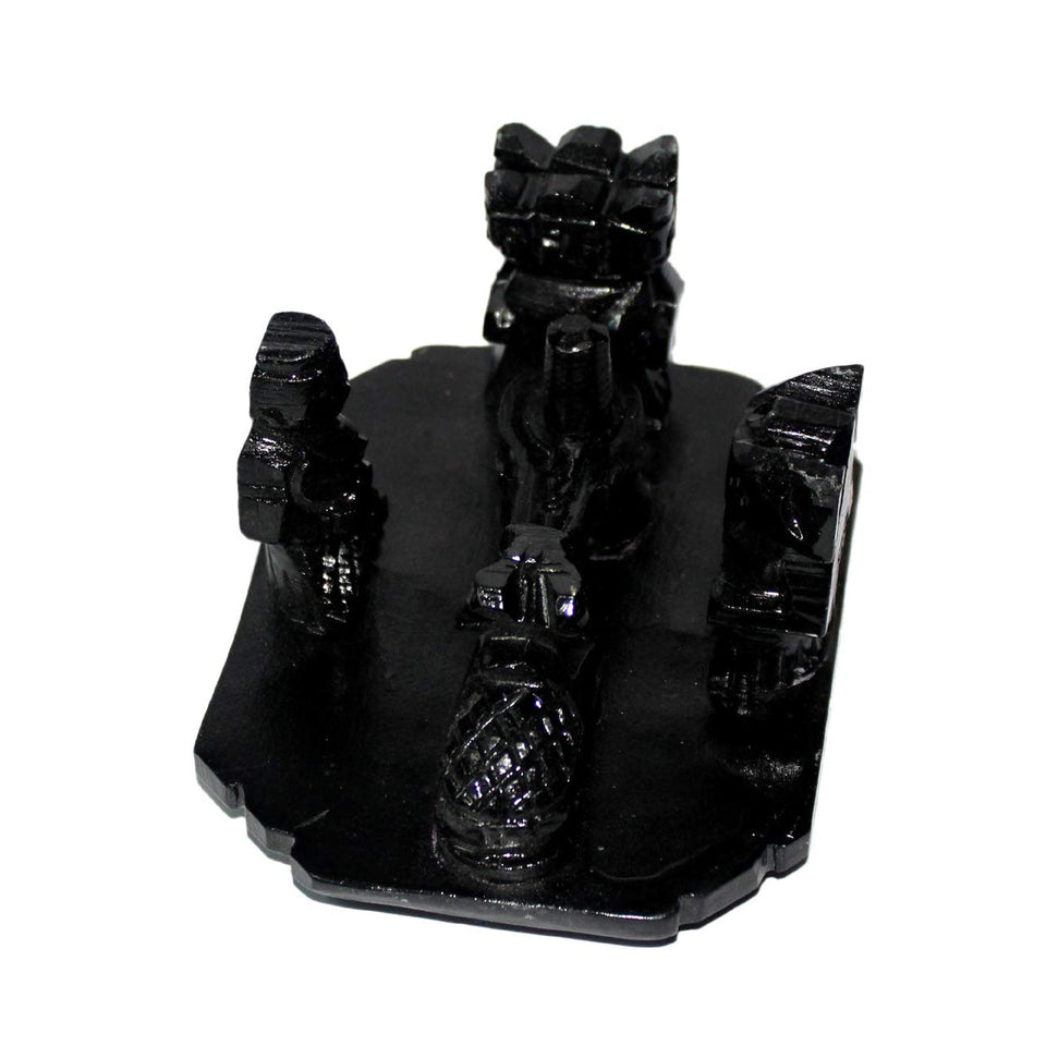 Black Marble Made Shiv Praivar Chawoki, Handcrafted Handmade Maha Shivling, Parvati, Ganesh, and Kartikeya, Shiv Parivar Black Stone