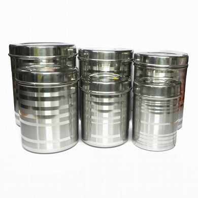 Set of 6 Stainless Steel Deep Canister / Container - Silver Lining Finish - halfrate.in