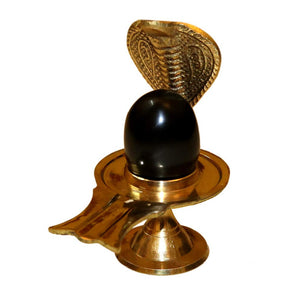 Black Stone Shiva Ling with Snake Face Hood Jalaheri Brass Argha Handcrafted 30-40 grams