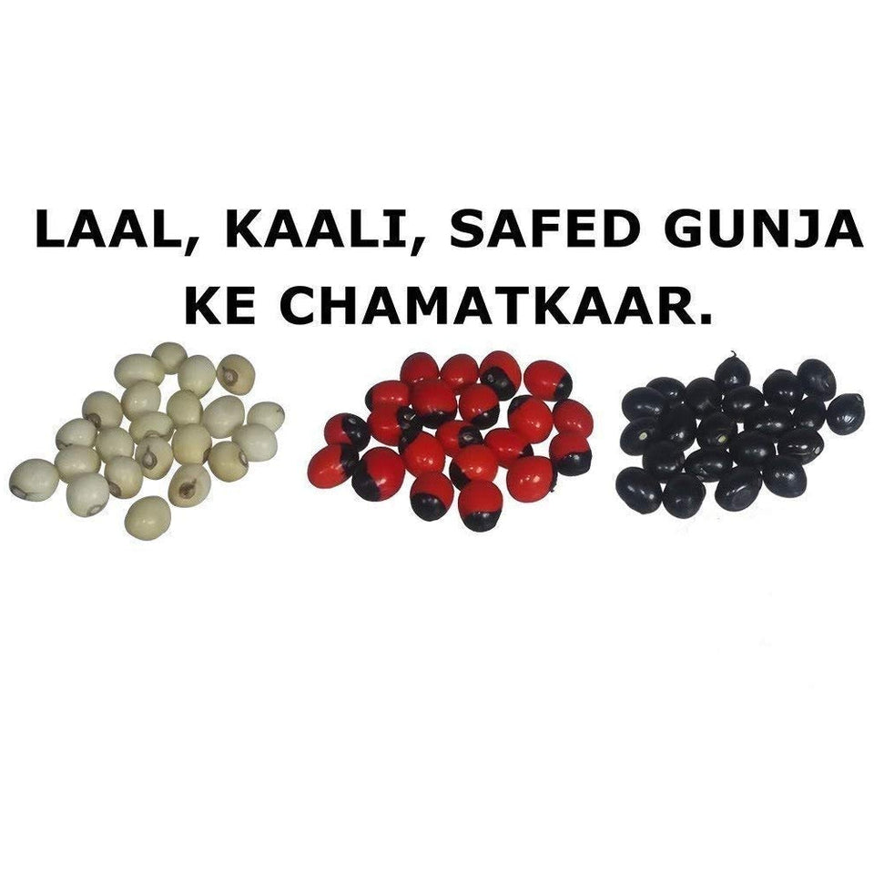 Natural 100% & Rare Mantra Siddha Pure and Original Rare Chirmi Seeds Combo :Red Gunja Black Chirmi White Gurinvida Beads Ratti Gumchi Madhuyastika - 11 each