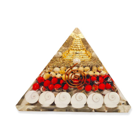 Gomti Chakra Shree Yantra Pyramid with with Red & White Chirmi Seeds for Wealth, Prosperity, Success