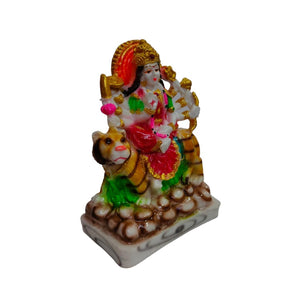 Mata Durga on Lion Idol Handcrafted Handmade Marble Dust Polyresin for Home, Temple, Car Dashboard  -12 cm MS-1