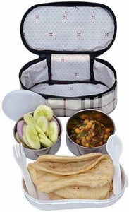 Insulated bag Lunch Box With 2 Stainless steel and 1 Plastic compartment - halfrate.in