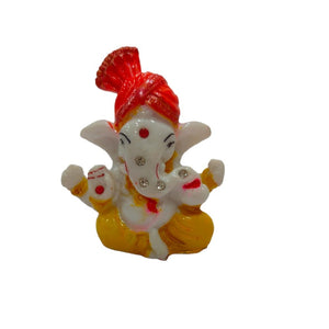 Pagadi Ganesha AD Studded Idol Handcrafted Handmade Marble Dust Polyresin - 5 cm DHP-1