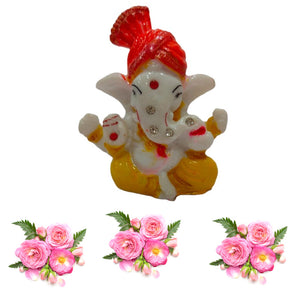 Pagadi Ganesha AD Studded Idol Handcrafted Handmade Marble Dust Polyresin - 5 cm DHP-1