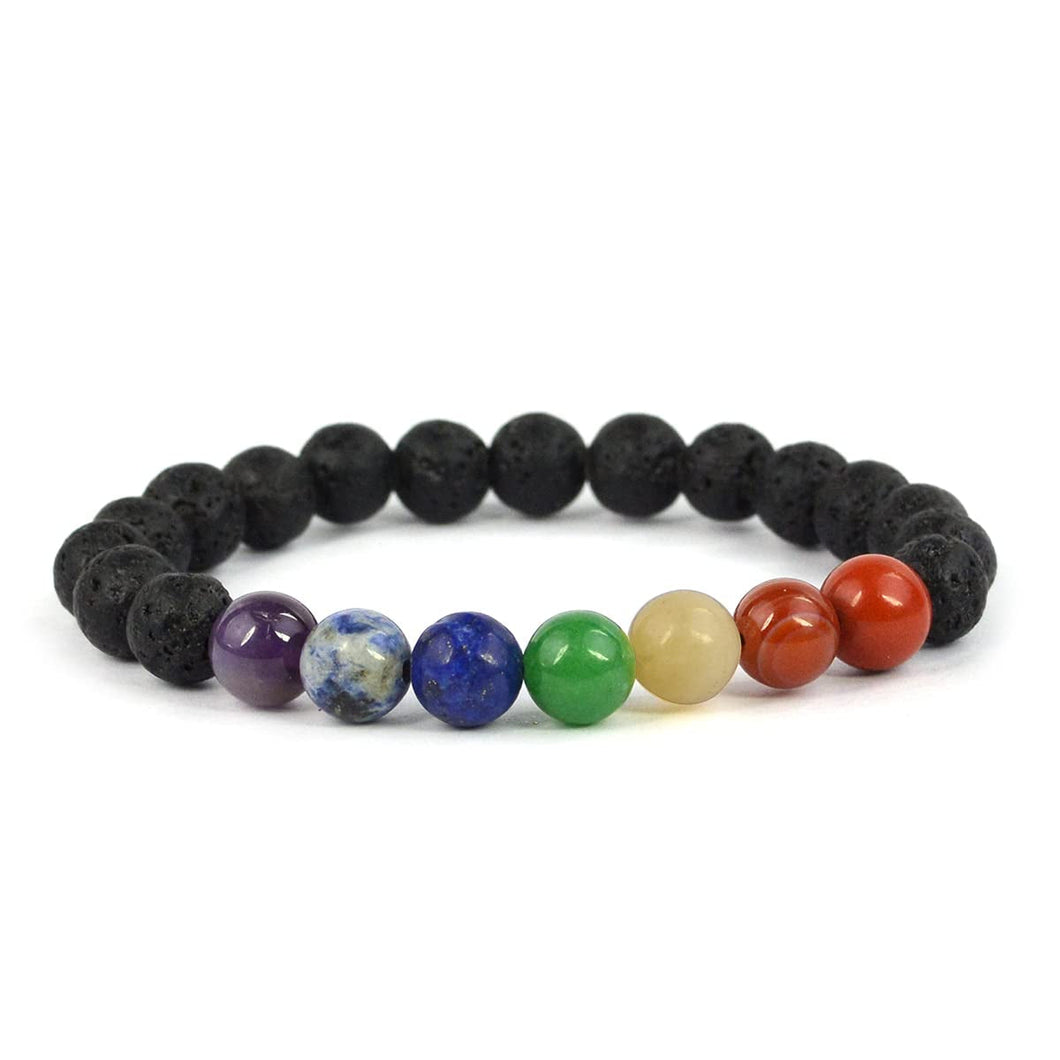 7 Chakra Semi Precious Gemstone with Lava Beads Bracelet Reiki Crystals Semi Precious Natural Gemstone Beads Reiki Healing Bracelet