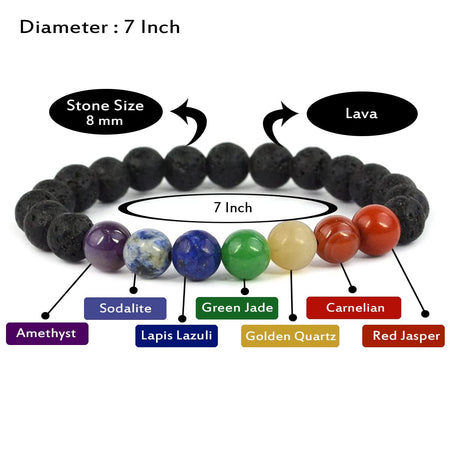 7 Chakra Semi Precious Gemstone with Lava Beads Bracelet Reiki Crystals Semi Precious Natural Gemstone Beads Reiki Healing Bracelet