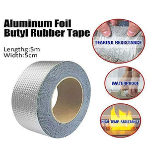 Aluminium Foil Butyl Tape Leakage Repair Waterproof Tape For Pipe Leakage Roof Water Tape Leakage Solution Waterproof Adhesive Tape Sealing Butyl Rubber Tape Surface Crack, Pipe Rupture (5 cm x 5 m, silver)