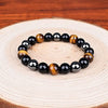 Triple Protection Bracelet, Natural Hematite, Tiger Eye, Black Onyx Gemstone Crystal Beads Stretch Hand Band / Bracelet