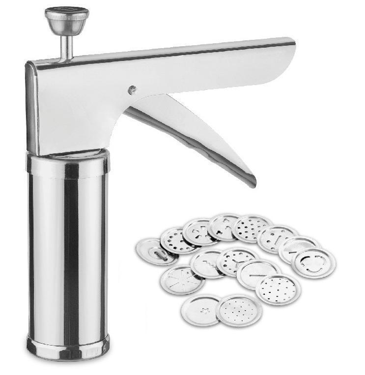 Stainless Steel Kitchen Press Bhujia maker for Murukku Maker/Bhujiya Maker/Noodles/Cookies/Chakali Maker with 15 Interchangeable Blades - halfrate.in