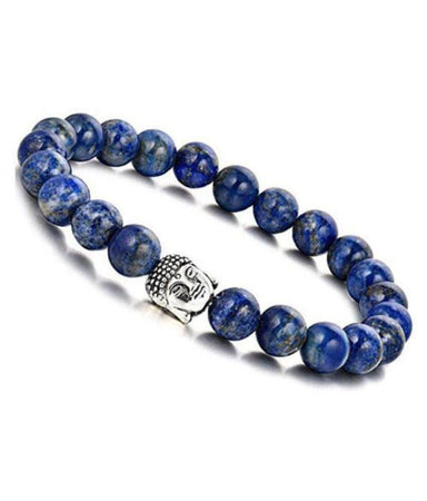 Natural Gemstone 8mm Beads Lapis Lazuli Crystal with Buddha Unisex Bracelet for Healing, Reiki, Vastu