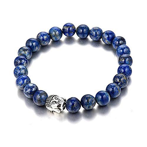 Natural Gemstone 6mm Beads Lapis Lazuli Crystal with Buddha Unisex Bracelet for Healing, Reiki, Vastu