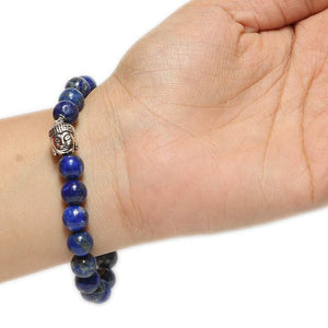 Natural Gemstone 8mm Beads Lapis Lazuli Crystal with Buddha Unisex Bracelet for Healing, Reiki, Vastu