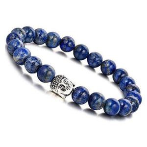 Natural Gemstone 8mm Beads Lapis Lazuli Crystal with Buddha Unisex Bracelet for Healing, Reiki, Vastu