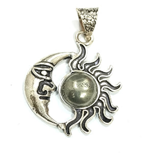 Natural Golden Pyrite Mounted in Sun Moon Pendant for Men and Women Attract Wealth and Prosperity