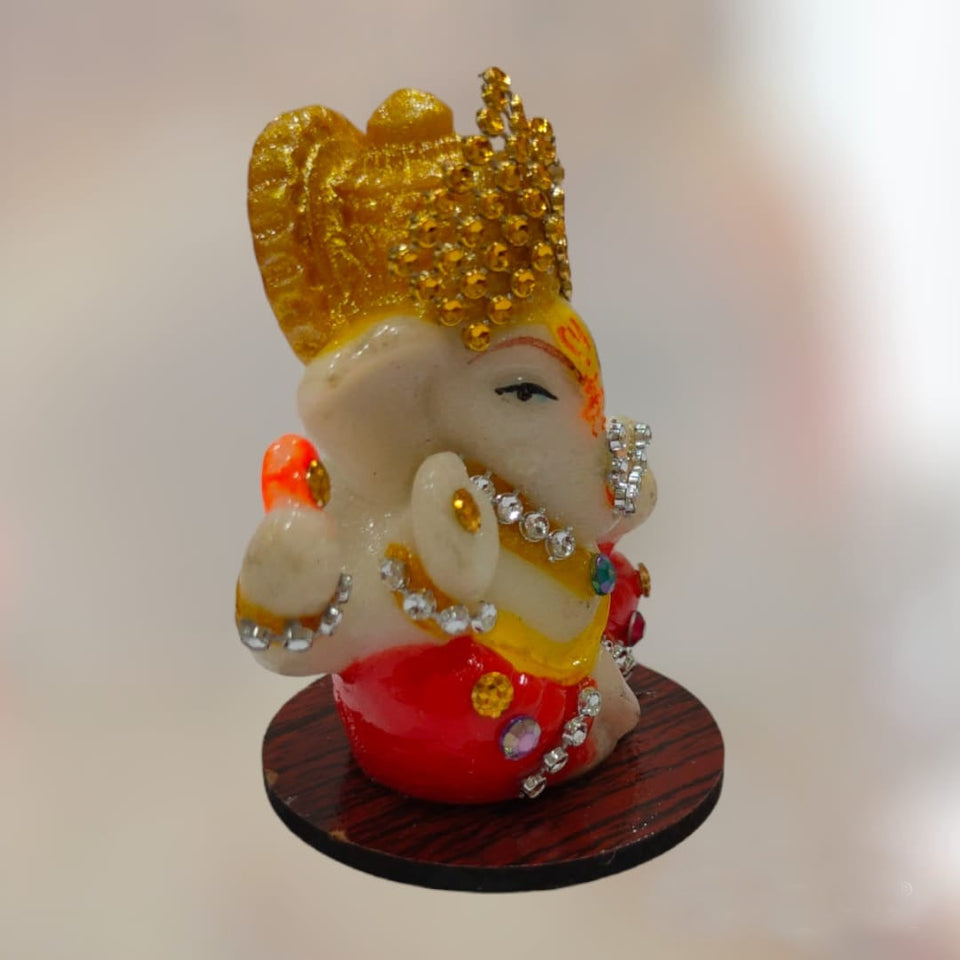 Ganesha Mukut Jewellery Idol Handcrafted Handmade Marble Dust Polyresin - 6 cm perfect for Home, Office, Cars, Gifting RG-280