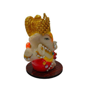 Ganesha Mukut Jewellery Idol Handcrafted Handmade Marble Dust Polyresin - 6 cm perfect for Home, Office, Cars, Gifting RG-280