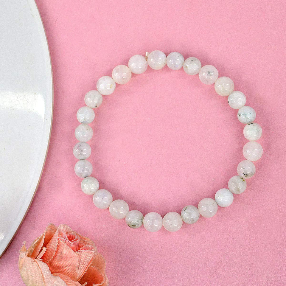 Natural Moonstone Bracelet White Moonstone Stone Charm Round Beads Reiki Healing Crystal Gemstone Bracelet, Energized