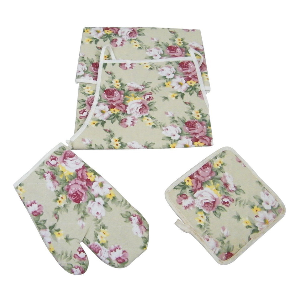 Kitchen Apron 3 pcs Apron, Glove & Pot Holder - halfrate.in