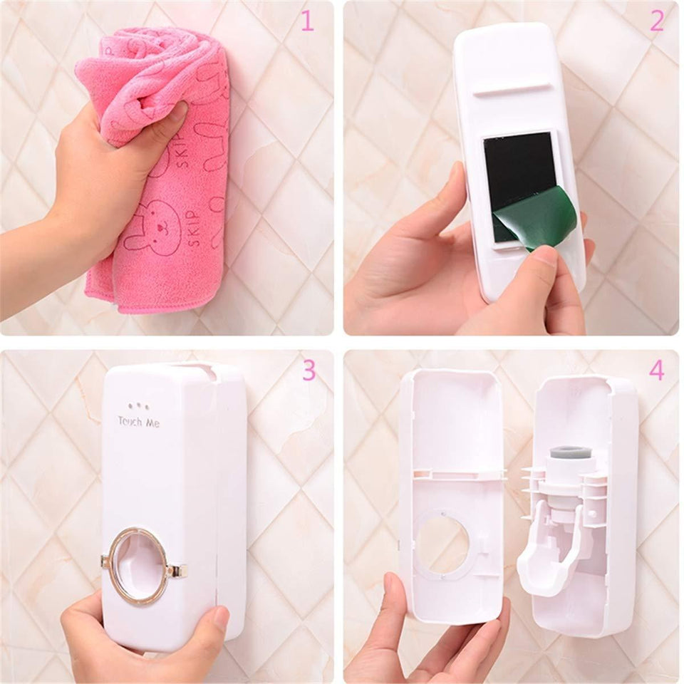 Automatic Toothpaste Dispenser and 5 Toothbrush Holder for Bathroom, Wall Mounted - halfrate.in