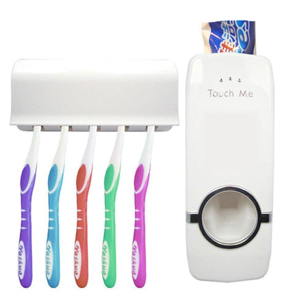 Automatic Toothpaste Dispenser and 5 Toothbrush Holder for Bathroom, Wall Mounted - halfrate.in