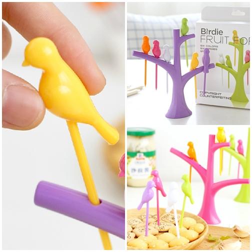 Birdie Fruit Fork Bird Shape Stick Tree Shape Holder Tableware Food Grade - halfrate.in