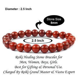 Natural Red Jasper Crystal Bracelet Round 8mm Beads Stone Bracelet for Reiki Healing and Crystal Healing, Energized