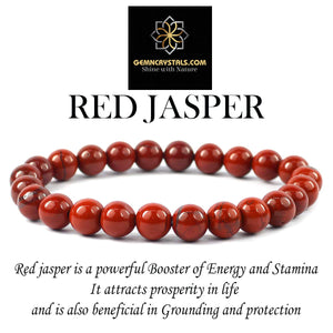 Natural Red Jasper Crystal Bracelet Round 6mm Beads Stone Bracelet for Reiki Healing and Crystal Healing, Energized