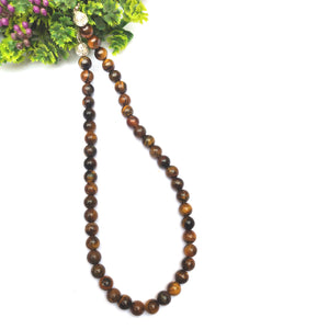 Tiger eye Crystal Round Beads Necklace 15 Inches 8mm Beads Semi precious Mala