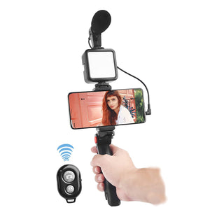 Vlogging Kit Video Maker Kit  with Microphone for Smartphones  Video Recording with Light + Microphone + Tripod + Phone Holder