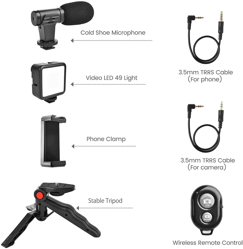 Vlogging Kit Video Maker Kit  with Microphone for Smartphones  Video Recording with Light + Microphone + Tripod + Phone Holder