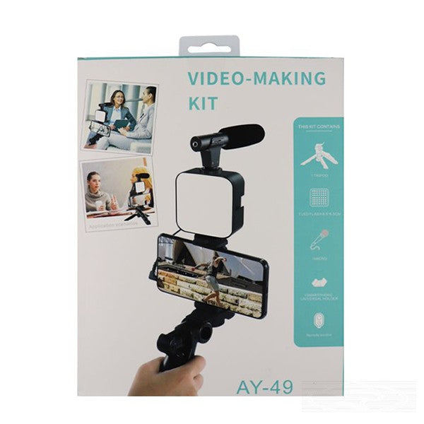 Vlogging Kit Video Maker Kit  with Microphone for Smartphones  Video Recording with Light + Microphone + Tripod + Phone Holder