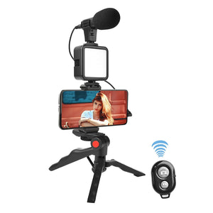 Vlogging Kit Video Maker Kit  with Microphone for Smartphones  Video Recording with Light + Microphone + Tripod + Phone Holder