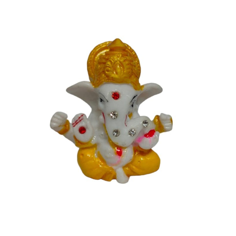 Ganesha Mukut AD Idol Handcrafted Handmade Marble Dust Polyresin - 5 cm perfect for Home, Office, Cars, Gifting DHM-1