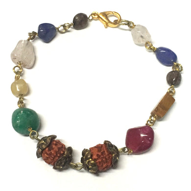Multigem Rudrakha Bracelet with Natural Original Semi Precious Gemstone and Rudraksha, Rudraksh