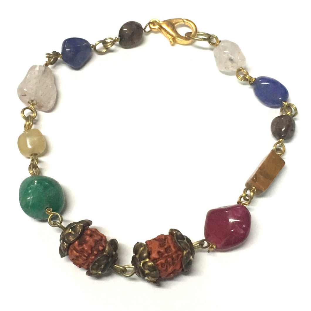 Multigem Rudrakha Bracelet with Natural Original Semi Precious Gemstone and Rudraksha, Rudraksh