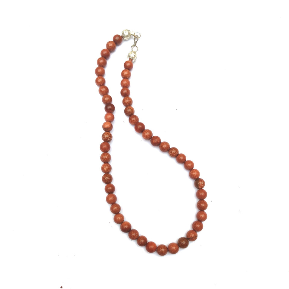 Goldstone/ Sangsitara Crystal Round Beads Necklace 15 Inches 8mm Beads Semi precious Mala