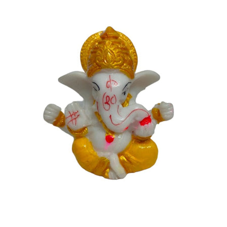 Ganesha Mukut Idol Handcrafted Handmade Marble Dust Polyresin - 6 cm perfect for Home, Office, Cars, Gifting MGC-2