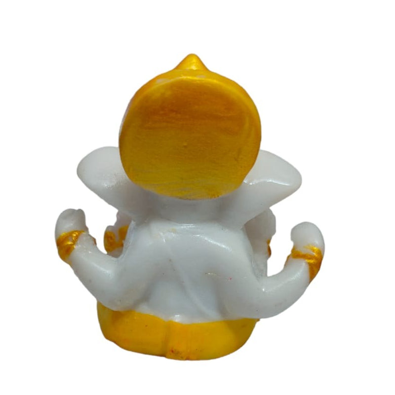 Ganesha Mukut Idol Handcrafted Handmade Marble Dust Polyresin - 6 cm perfect for Home, Office, Cars, Gifting MGC-2