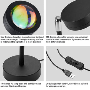 Sunset Lamp Projector LED Lights, 180 Degree Rotation Rainbow Night Light Projector Lamp with 4.7" USB Cable for Living Room Party Cinema