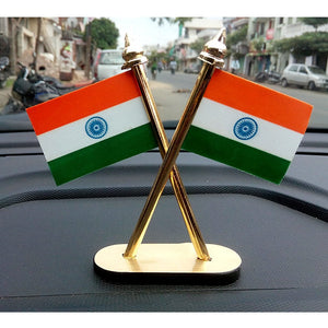 Indian Flag Cross Pair For Office Desk, Table & Room Universal Showpiece Car Dashboard Decoration