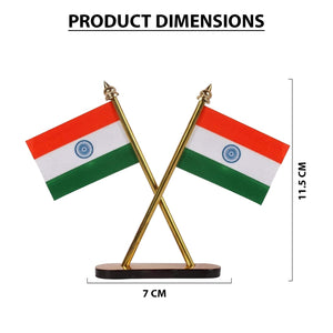 Indian Flag Cross Pair For Office Desk, Table & Room Universal Showpiece Car Dashboard Decoration