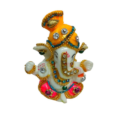 Ganesha Pagadi AD Idol Handcrafted Handmade Marble Dust Polyresin - 7x6 cm perfect for Home, Office, Cars, Gifting NGC-1